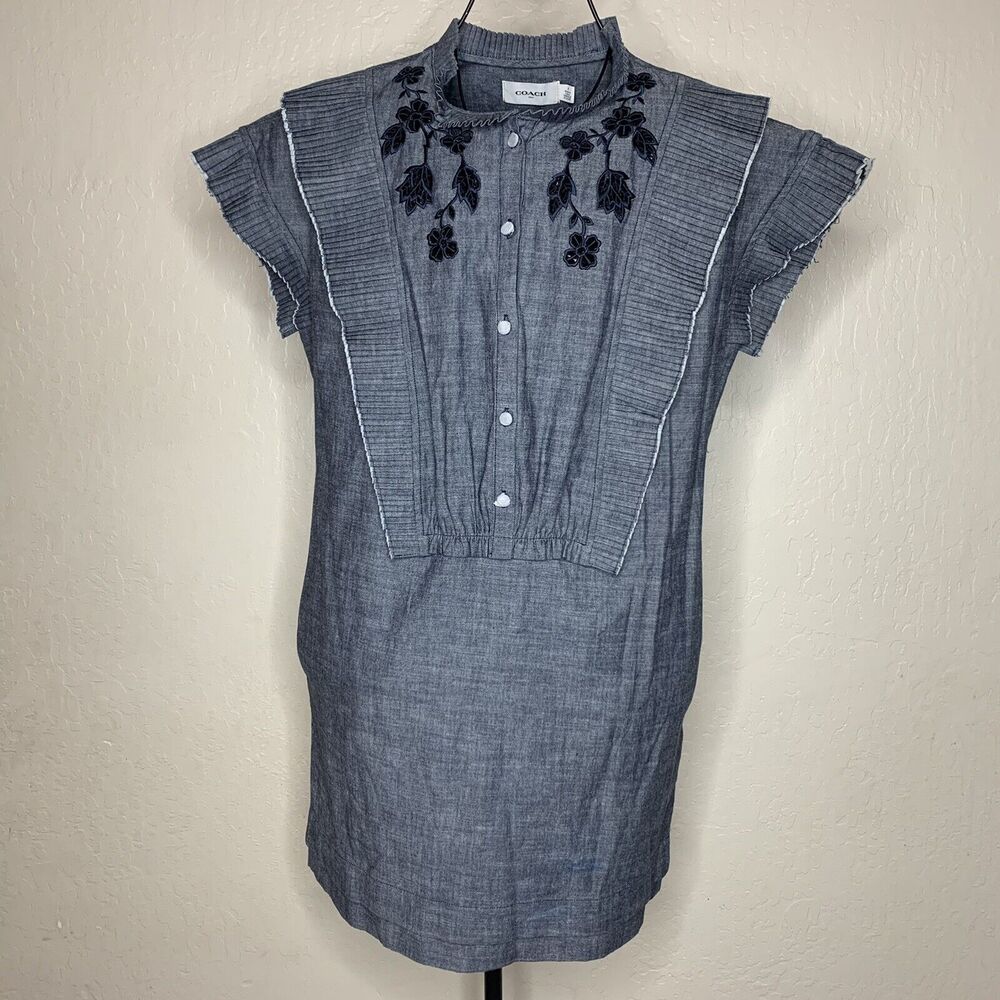 Coach Blue Chambray Short Prairie Dress Women’s Size 8 NWOT MSRP $498 - Picture 1 of 10